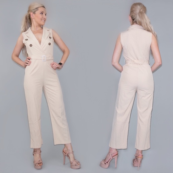 Passport Confessional Boutique Pants - Tan Tailored Cropped Pants Jumpsuit